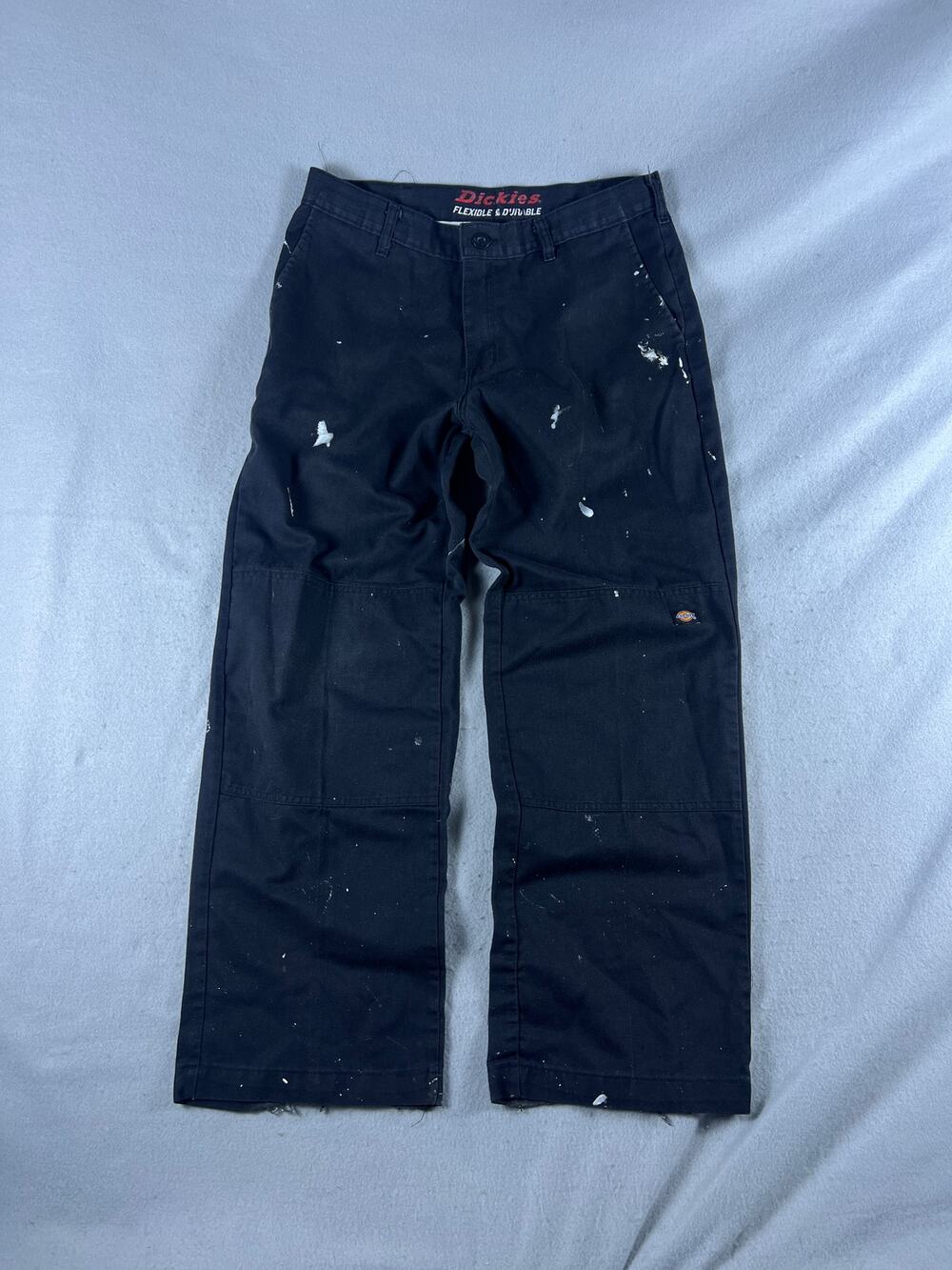 Dickies Workwear Pants Mens 31x28 Black Straight Double Knee Paint Splattered